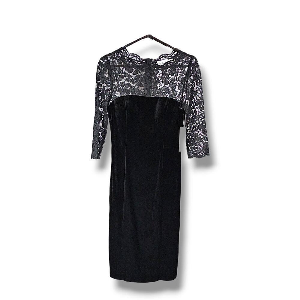Eliza J Women's Black Lace Velvet Sleeveless Boat Neck Sheath Dress Size 6 - Picture 2 of 8